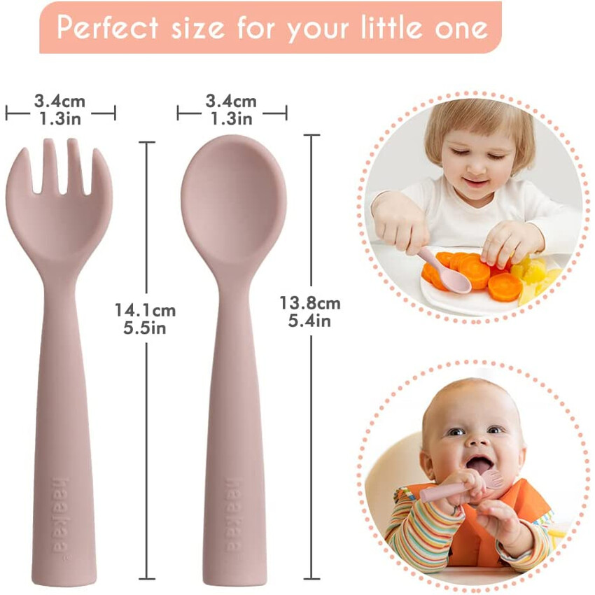 Haakaa Silicone Toddler Utensils Bendy Spoon and Fork with A Handy Storage Case for Baby Self-Feeding Training Made of Food Grade Silicone Rust