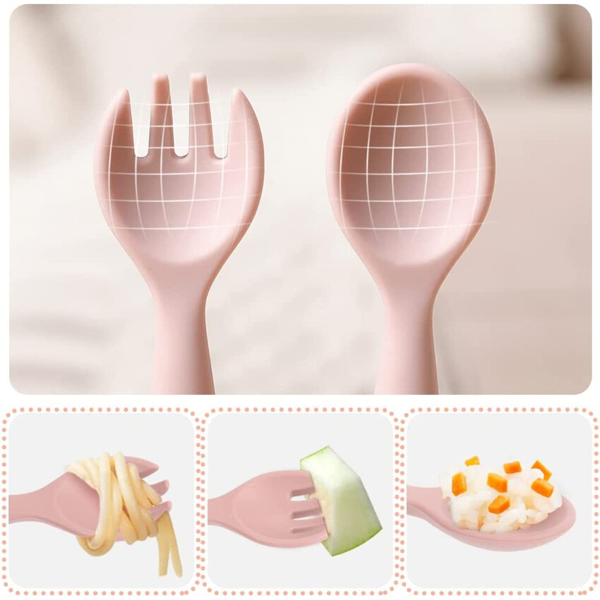 Haakaa Silicone Toddler Utensils Bendy Spoon and Fork with A Handy Storage Case for Baby Self-Feeding Training Made of Food Grade Silicone Rust